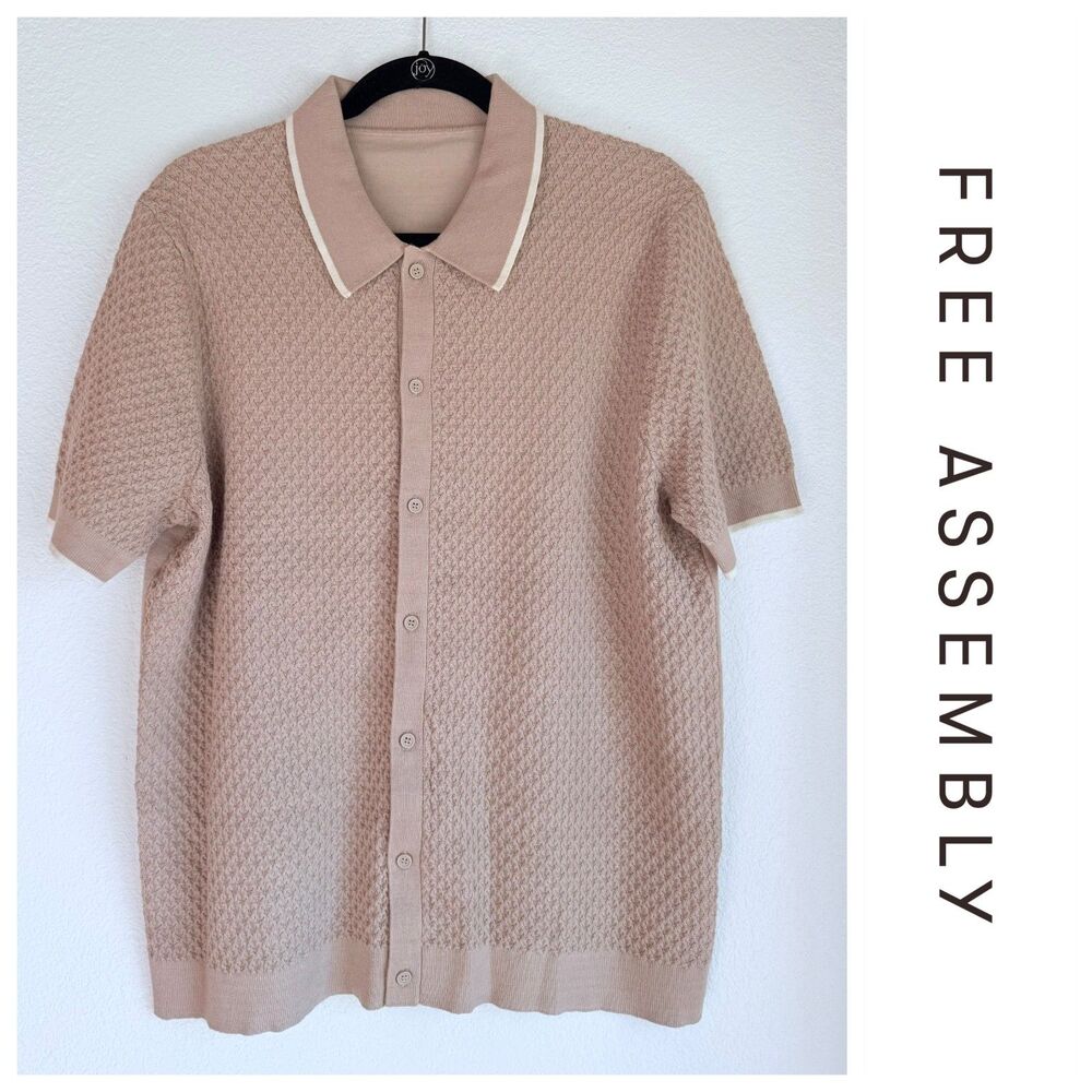 NEW SAMPLE Free Assembly Men's Sweater Polo Button Front Shirt in Camel Size M
